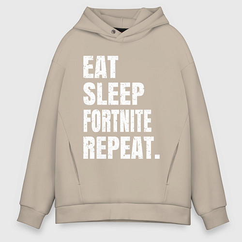 Мужское худи оверсайз EAT SLEEP FORTNITE REPEAT / Миндальный – фото 1