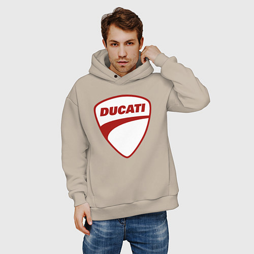 Мужское худи оверсайз Ducati Logo Дукати Лого Z / Миндальный – фото 3