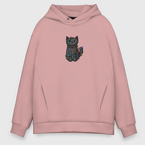 Мужское худи оверсайз Кото-ёлка / Пыльно-розовый – фото 1