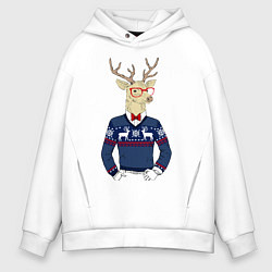 Толстовка оверсайз мужская Hipster Deer, цвет: белый