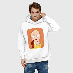 Толстовка оверсайз мужская Сайтама One Punch Man, цвет: белый — фото 2