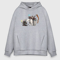 Толстовка оверсайз мужская Кочевник и белый медведь с хабаром - фэнтези, цвет: меланж