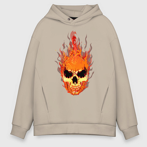 Мужское худи оверсайз Fire flame skull / Миндальный – фото 1