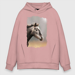 Толстовка оверсайз мужская Лошадка, цвет: пыльно-розовый