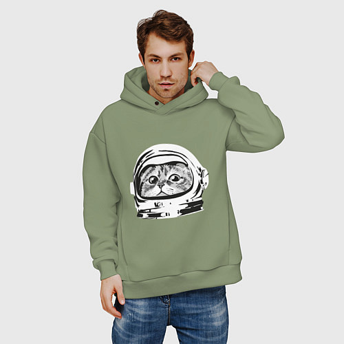 Мужское худи оверсайз Кот космонавт / Авокадо – фото 3