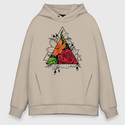 Толстовка оверсайз мужская Flower tattoo, цвет: миндальный