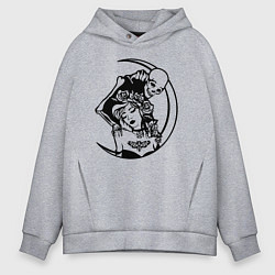 Толстовка оверсайз мужская Девушка и скелет, цвет: меланж