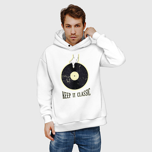 Мужское худи оверсайз Винил Keep It Classic / Белый – фото 3