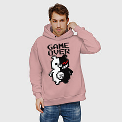 Толстовка оверсайз мужская MONOKUMA GAME OVER, цвет: пыльно-розовый — фото 2