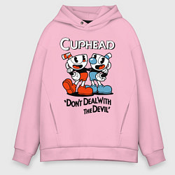 Толстовка оверсайз мужская Cuphead, Dont deal with devil, цвет: светло-розовый