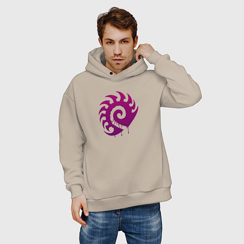 Мужское худи оверсайз Zerg logo Purple / Миндальный – фото 3