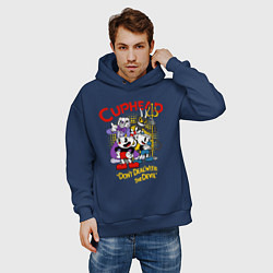 Толстовка оверсайз мужская Cuphead, главные герои, цвет: тёмно-синий — фото 2