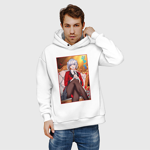 Мужское худи оверсайз Kakegurui Мидари Икишима Z / Белый – фото 3