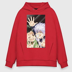 Толстовка оверсайз мужская Гон и Киллуа Охотник х Охотник, цвет: красный