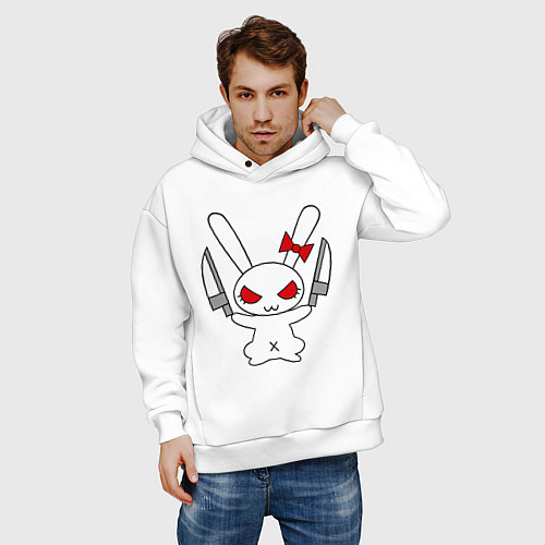Мужское худи оверсайз Зайка с ножами / Белый – фото 3