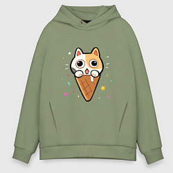 Толстовка оверсайз мужская Ice Cream Cat, цвет: авокадо