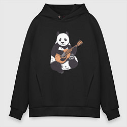 Толстовка оверсайз мужская Панда гитарист Panda Guitar, цвет: черный