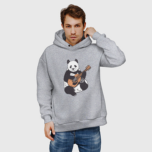 Мужское худи оверсайз Панда гитарист Panda Guitar / Меланж – фото 3