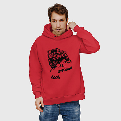 Мужское худи оверсайз Offroad 4х4 / Красный – фото 3