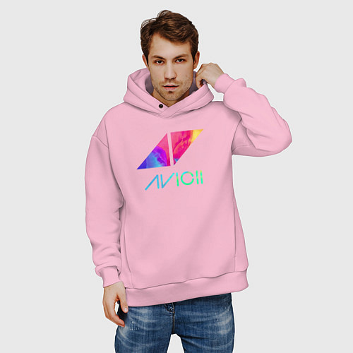 Мужское худи оверсайз AVICII RAIBOW / Светло-розовый – фото 3