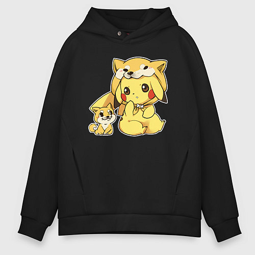 Мужское худи оверсайз Пикачу и корги / Черный – фото 1