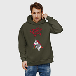 Толстовка оверсайз мужская Green Day Unicorn, цвет: хаки — фото 2