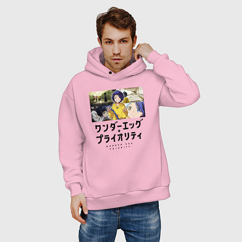 Мужское худи оверсайз Приоритет чудо-яйца / Светло-розовый – фото 3