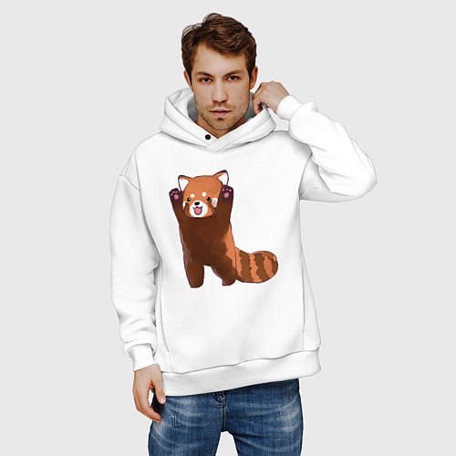 Мужское худи оверсайз Нападение милой панды / Белый – фото 3