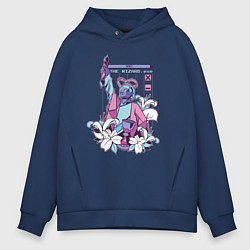 Толстовка оверсайз мужская Vaporwave Pixel Wizard Flowers, цвет: тёмно-синий