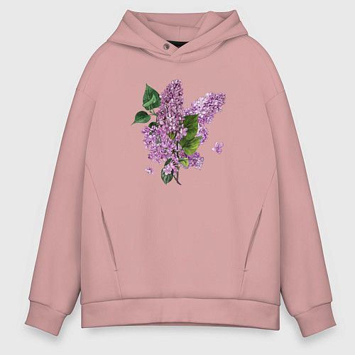Мужское худи оверсайз СИРЕНЬ АКВАРЕЛЬЮ / Пыльно-розовый – фото 1