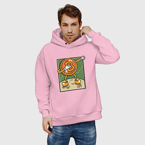 Мужское худи оверсайз Dabbing Bitcoin To The Moon / Светло-розовый – фото 3