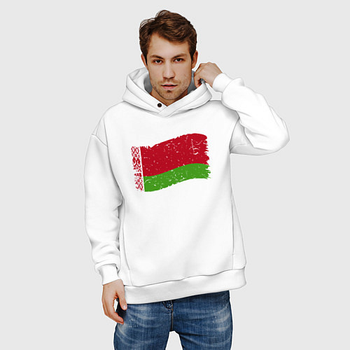 Мужское худи оверсайз Флаг - Беларусь / Белый – фото 3