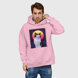 Толстовка оверсайз мужская Synthwave cat, цвет: светло-розовый — фото 2