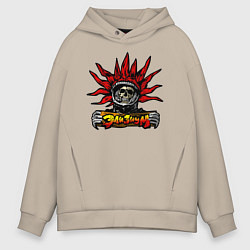 Толстовка оверсайз мужская Элизиум череп с табличкой, цвет: миндальный