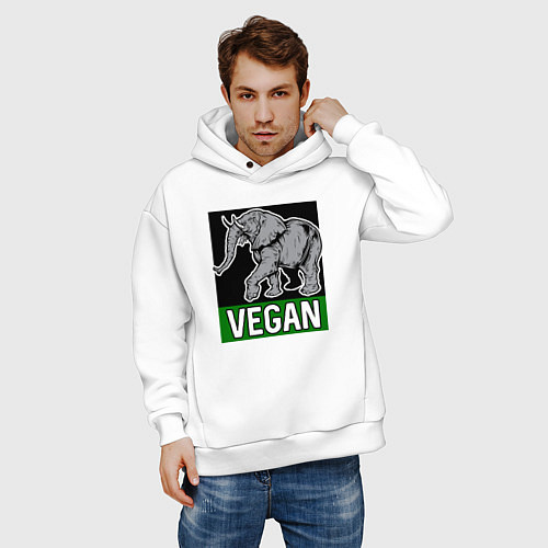 Мужское худи оверсайз Vegan elephant / Белый – фото 3