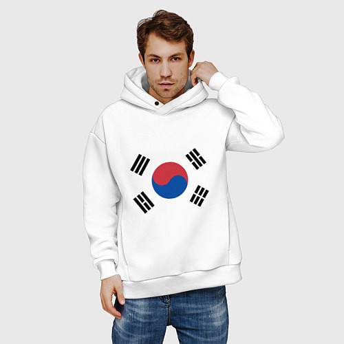 Мужское худи оверсайз Корея Корейский флаг / Белый – фото 3