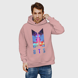 Толстовка оверсайз мужская Logo BTS, цвет: пыльно-розовый — фото 2