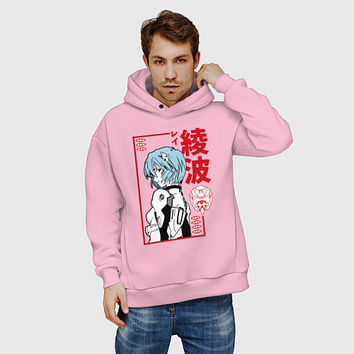 Мужское худи оверсайз Рей Аянами EVA-00 / Светло-розовый – фото 3