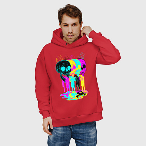 Мужское худи оверсайз 4 ЧЕРЕПА SKULLS NEON / Красный – фото 3