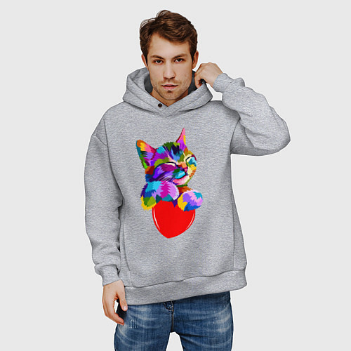 Мужское худи оверсайз РАДУЖНЫЙ КОТИК RAINBOW KITTY / Меланж – фото 3