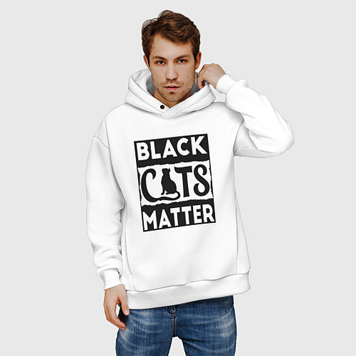 Мужское худи оверсайз Black Cats Matter / Белый – фото 3