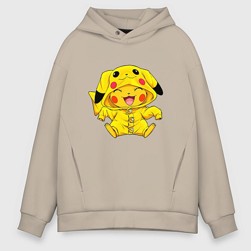 Мужское худи оверсайз Милый пикачу / Миндальный – фото 1