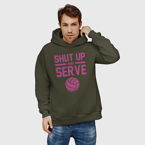 Мужское худи оверсайз Shut Up And Serve / Хаки – фото 3