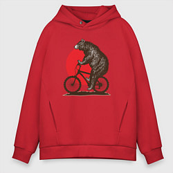Толстовка оверсайз мужская Медведь на велосиеде, цвет: красный