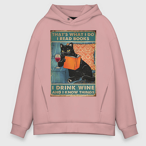 Мужское худи оверсайз КОТ УЧЕНЫЙ / Пыльно-розовый – фото 1