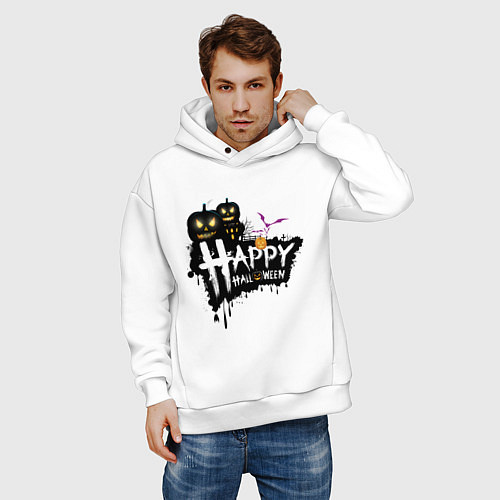Мужское худи оверсайз Halloween pumpkin / Белый – фото 3