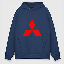 Толстовка оверсайз мужская Красный логотип Митсубиси, цвет: тёмно-синий
