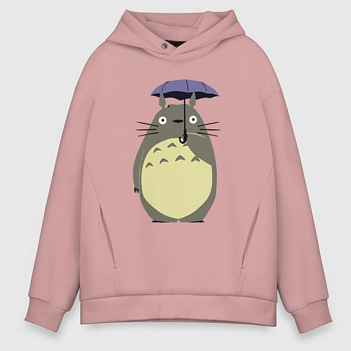 Мужское худи оверсайз Тоторо под зонтом / Пыльно-розовый – фото 1