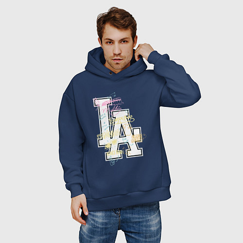 Мужское худи оверсайз LA Sticker / Тёмно-синий – фото 3