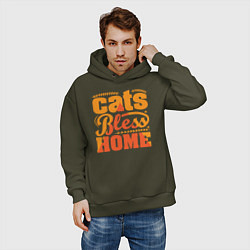 Толстовка оверсайз мужская Cats bless home, цвет: хаки — фото 2